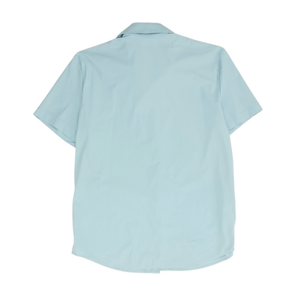 Blue Solid Short Sleeve Button Down