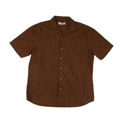 Brown Print Short Sleeve Button Down