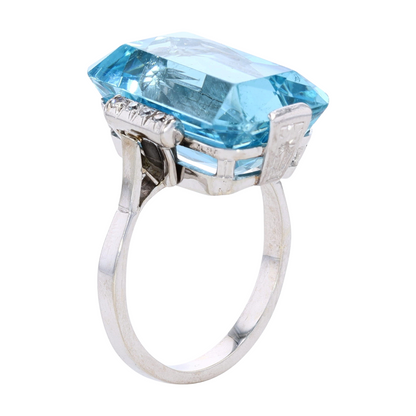 14K White Gold Aquamarine Statement Ring