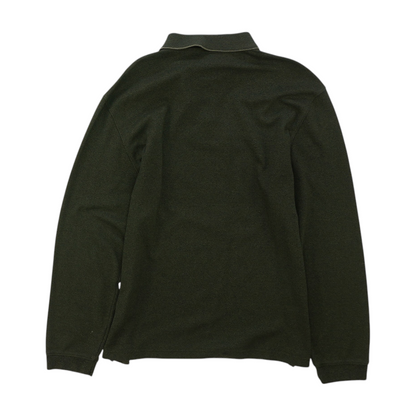 Green Color Block Long Sleeve Polo
