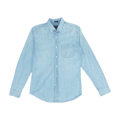 Blue Solid Long Sleeve Button Down