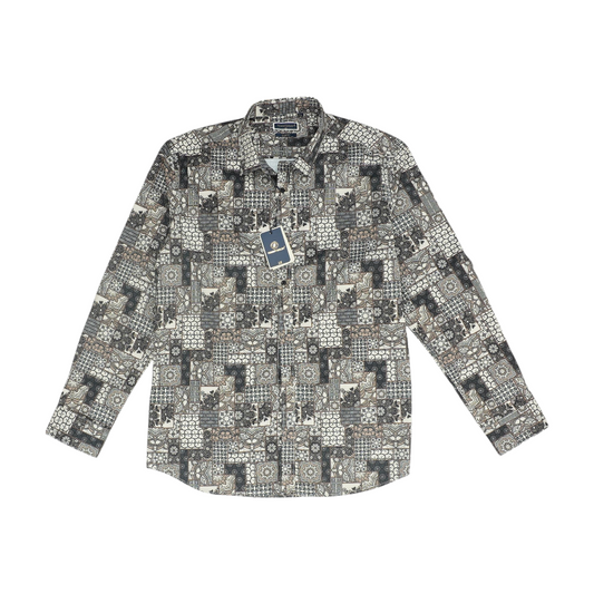 Tan Abstract Long Sleeve Button Down