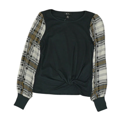 Black Plaid Crewneck Knit Top