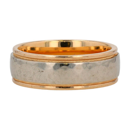 14K Two Tone Gold Hammered Band