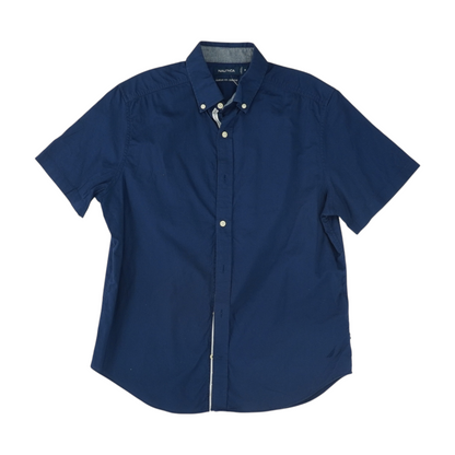 Navy Solid Short Sleeve Button Down