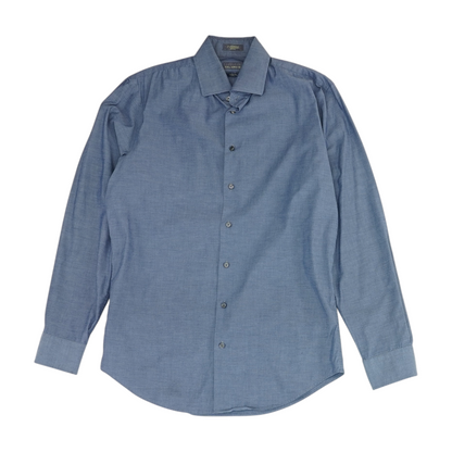 Blue Solid Long Sleeve Button Down