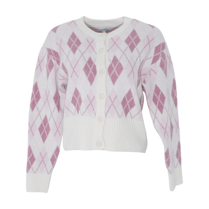Pink Argyle Cardigan Sweater