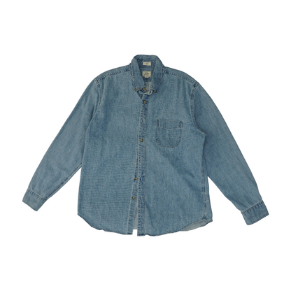 Blue Solid Long Sleeve Button Down