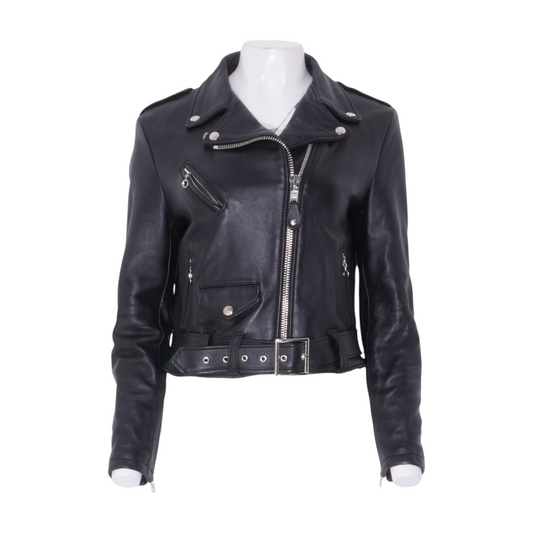Black Perfecto 218W Cropped Lambskin Leather Jacket