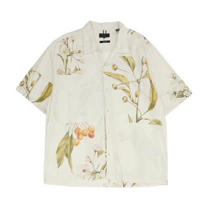 Beige Graphic Short Sleeve Button Down