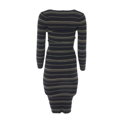 Black Maternity Striped Midi Dress