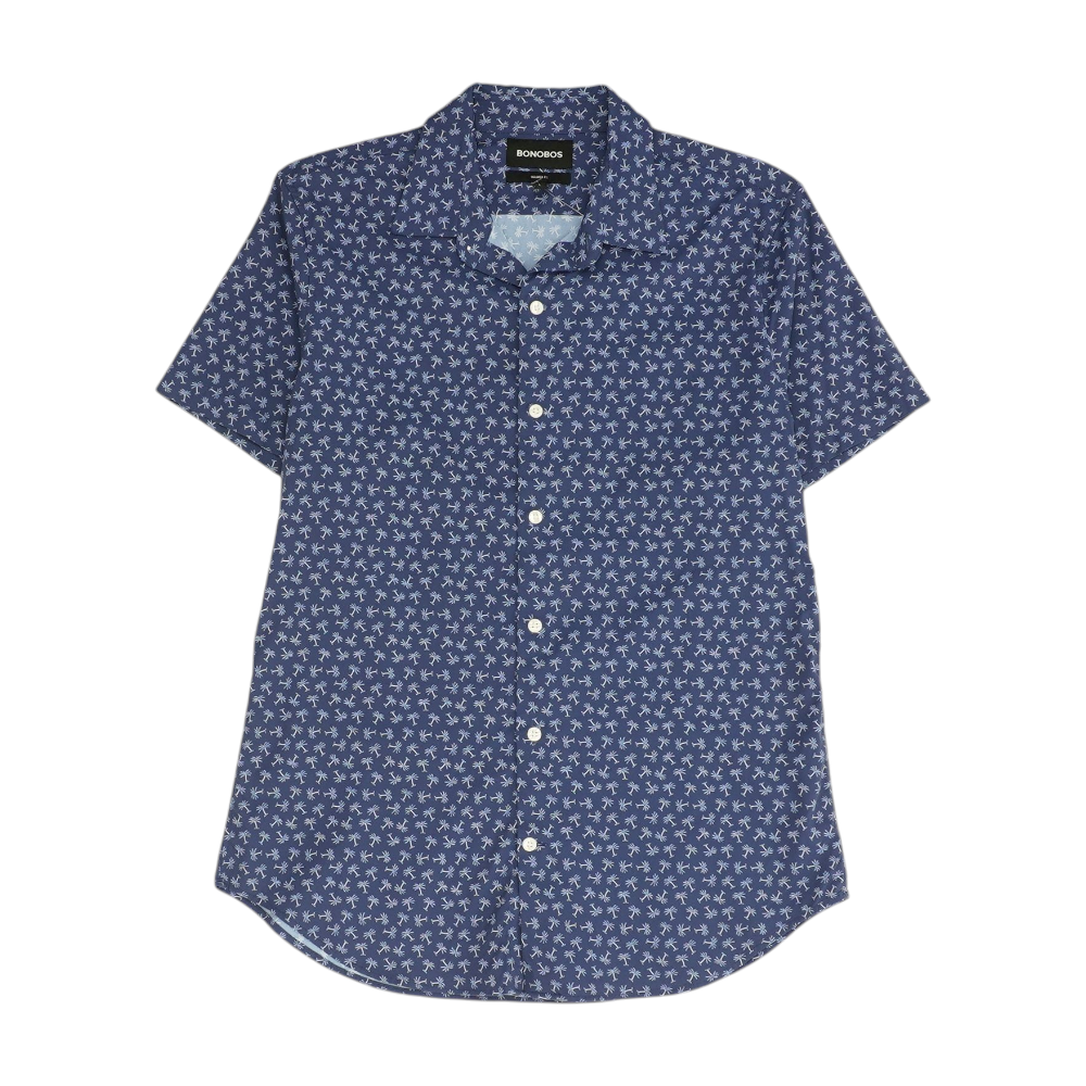 Navy Print Short Sleeve Button Down