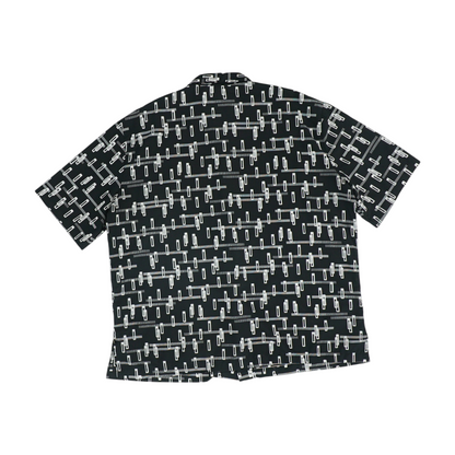 Black Print Short Sleeve Button Down