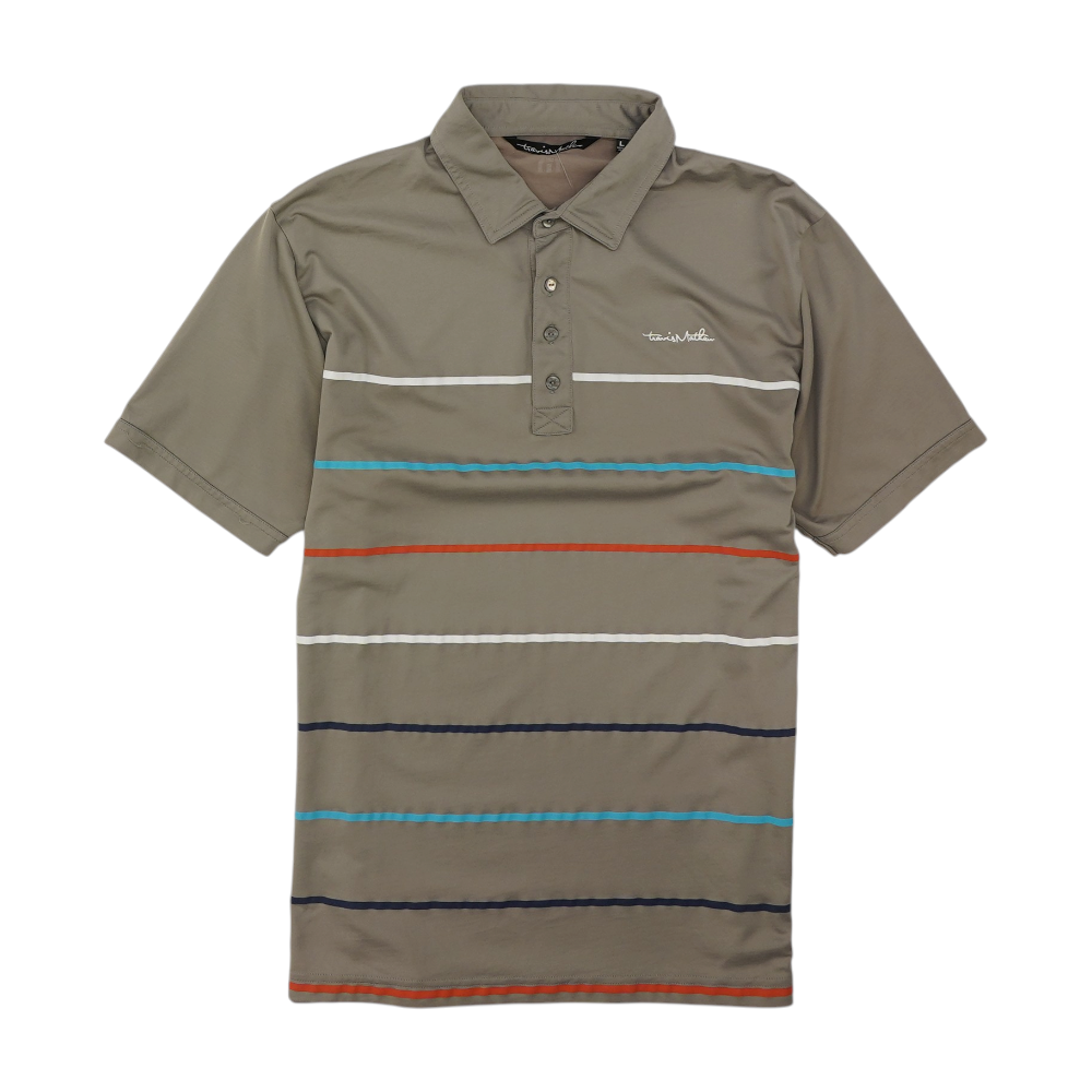 Gray Striped Short Sleeve Polo
