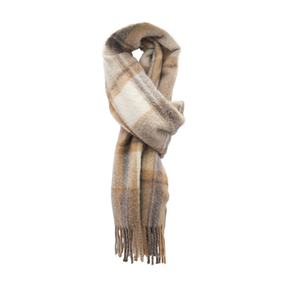 Beige Plaid 100% Cashmere Scarf