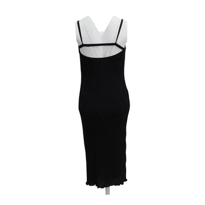 Black Solid Midi Dress