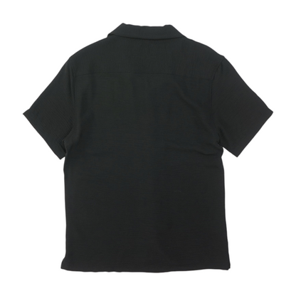 Black Solid Short Sleeve Button Down