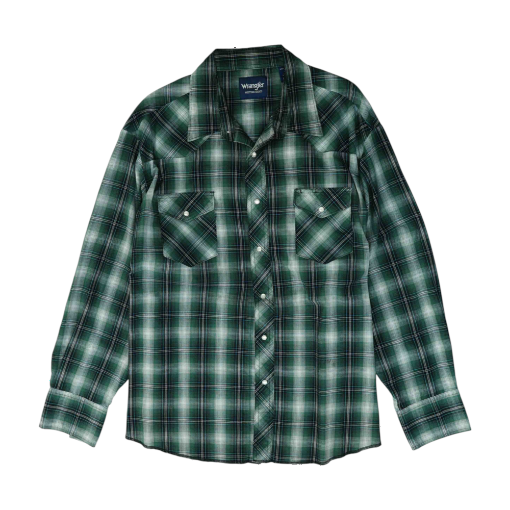 Wrangler Green Plaid Long Sleeve Button Down – Image 1