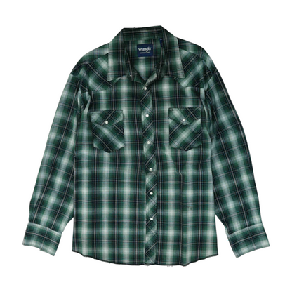 Wrangler Green Plaid Long Sleeve Button Down – Image 1