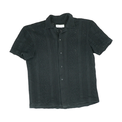 Black Solid Short Sleeve Button Down