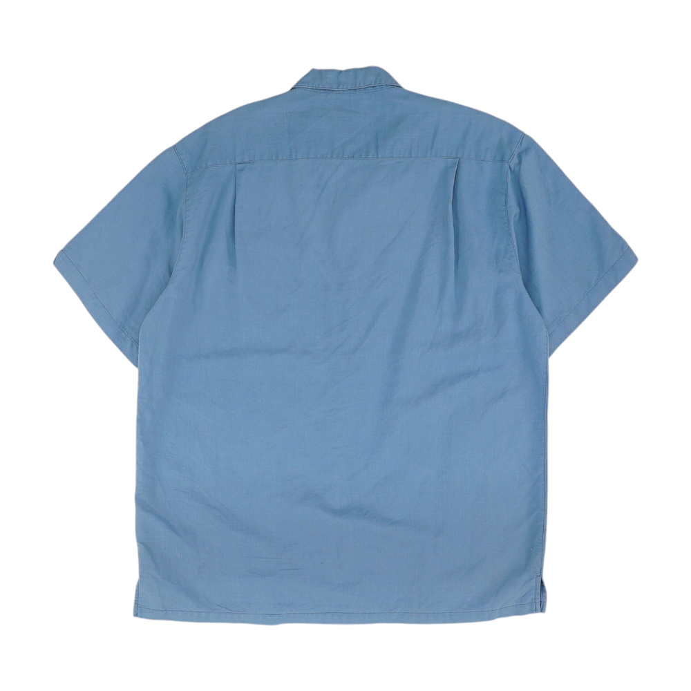 Blue Solid Short Sleeve Button Down