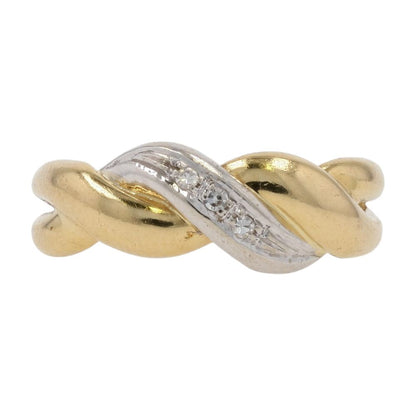 18K Gold Double Crossover With Three Diamond Accents Band