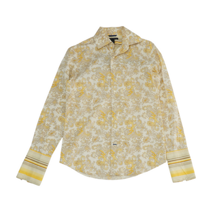 Beige Paisley Long Sleeve Button Down