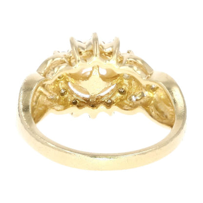 14K Gold Cultured Pearl With Round Diamond Halo And Shank Cocktail Ring