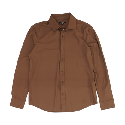 Brown Solid Long Sleeve Button Down
