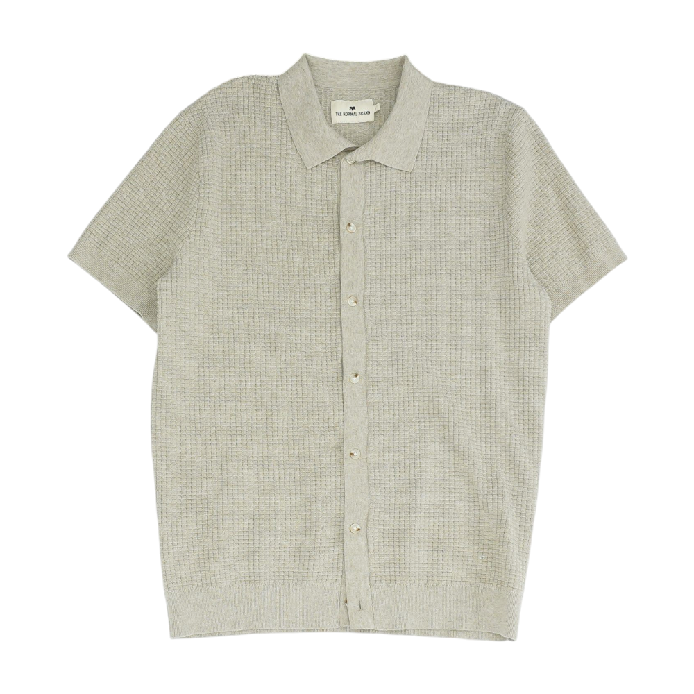 Beige Solid Short Sleeve Button Down