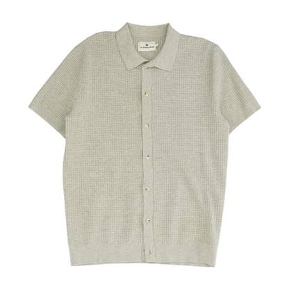 Beige Solid Short Sleeve Button Down