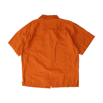 Orange Solid Short Sleeve Button Down