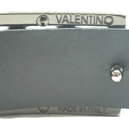 Black Logo Embossed Monogram Leather Belt with a Silver-Toned Logo Buckle