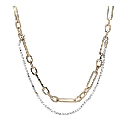 Gold Tone Linked Chain And Rhinestone Choker Necklace