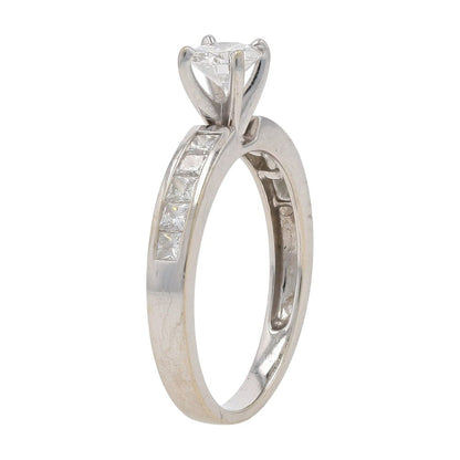 5/8 Ct 18K White Gold Diamond Center And Diamond Accented Shank Engagement Ring