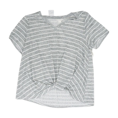 Gray Striped V Neck Knit Top
