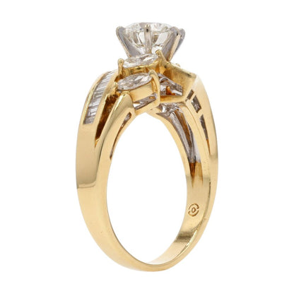 2 Ct 18K Gold Baguette, Marquise, And Round Diamond Engagement Ring