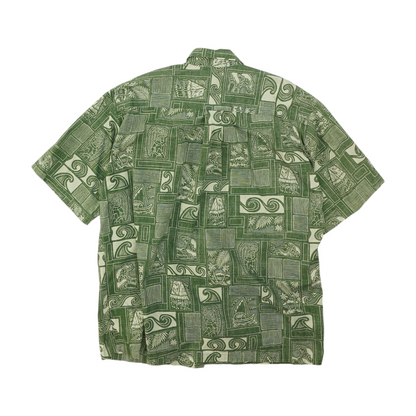 Vintage Green Graphic Short Sleeve Button Down