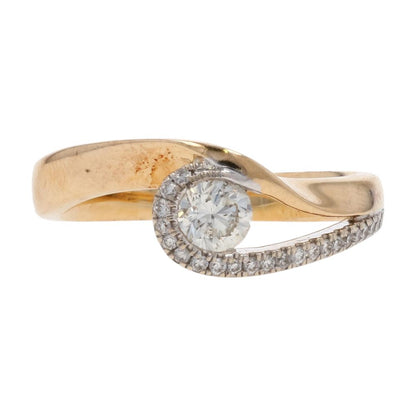 3/8 Ct 14K Two Tone Gold Round Diamond On Wave Twist Band Promise Ring
