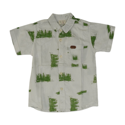 White Graphic Short Sleeve Button Down