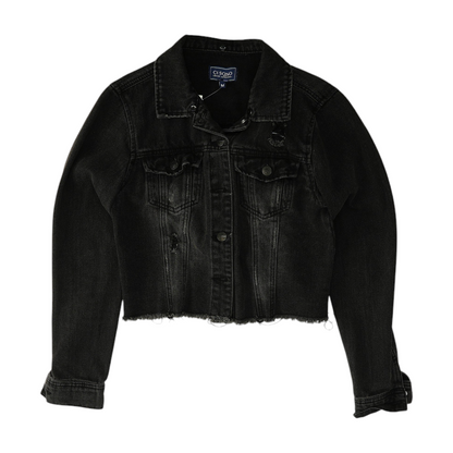 Black Solid Denim Jacket