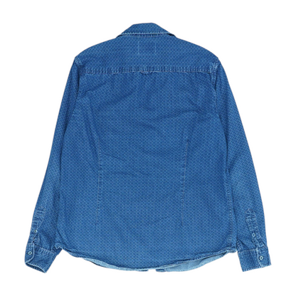 Blue Solid Long Sleeve Button Down
