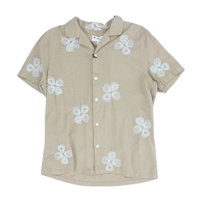 Tan Embroidery Detail Short Sleeve Button Down