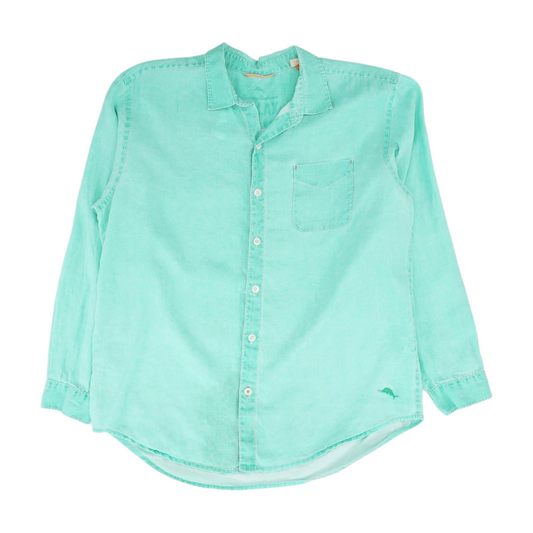 Green Solid Long Sleeve Button Down