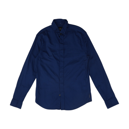 Blue Solid Long Sleeve Button Down
