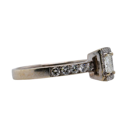 14K White Gold Princess Cut Center Diamond Engagement Ring With Square Halo