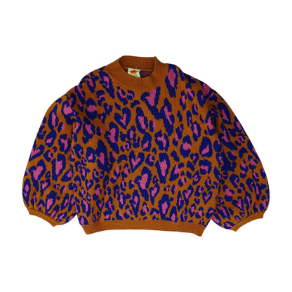 Brown Animal Print Pullover Sweater