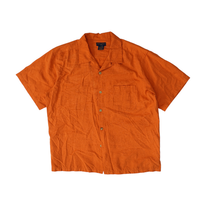 Orange Solid Short Sleeve Button Down