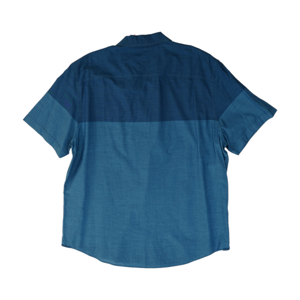 Blue Solid Short Sleeve Button Down
