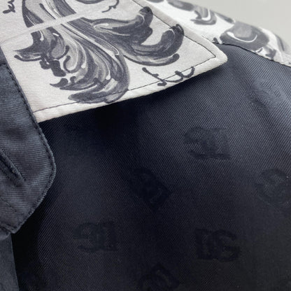Black Majolica-Print Silk Short Sleeve Button Down